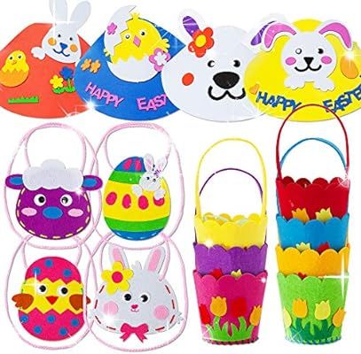 15 PCS Easter Craft Kits Sewing Kit for Kids- Include 7 Mini Craft Felt Baskets, 4 Cross-Body Sew... | Amazon (US)