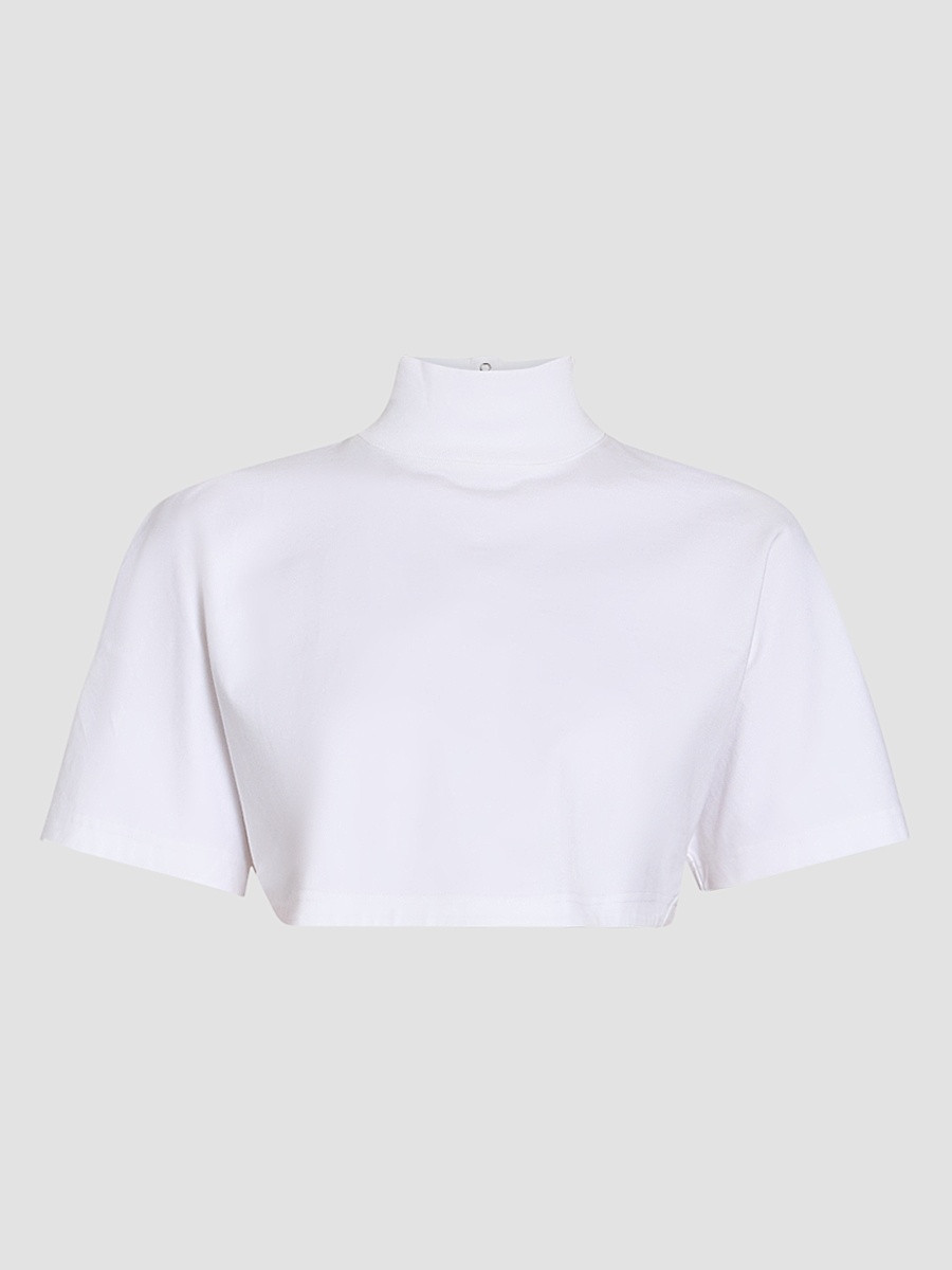 Women's Turtleneck Cotton Jersey Crop T-Shirt - Blanc - Size 2 | Saks Fifth Avenue