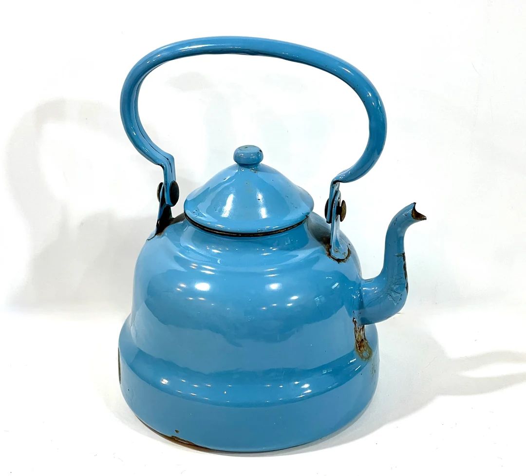 Vintage Enamel Teapot, Tea Kettle, Blue Enamel, Mid Century 1960s, Farmhouse Kitchen, Coffee Pot,... | Etsy (US)