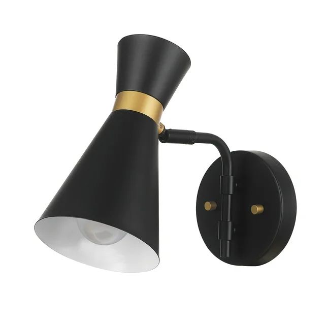 Better Home and Garden 1 Light Wall Sconce,Matte Black Finish,Burnished Brass Accent,Bulb Include... | Walmart (US)