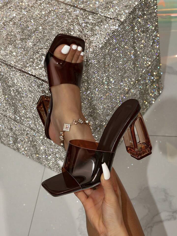 Women Transparent High Heeled Mules With Asymmetrical Heel, New Summer Style Comfortable Versatile Glass Jelly Crystal | SHEIN