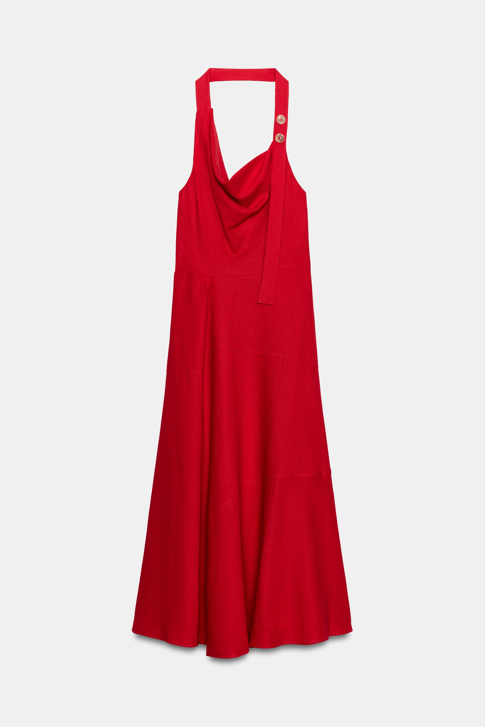 LINEN BLEND HALTER MIDI DRESS | Zara US