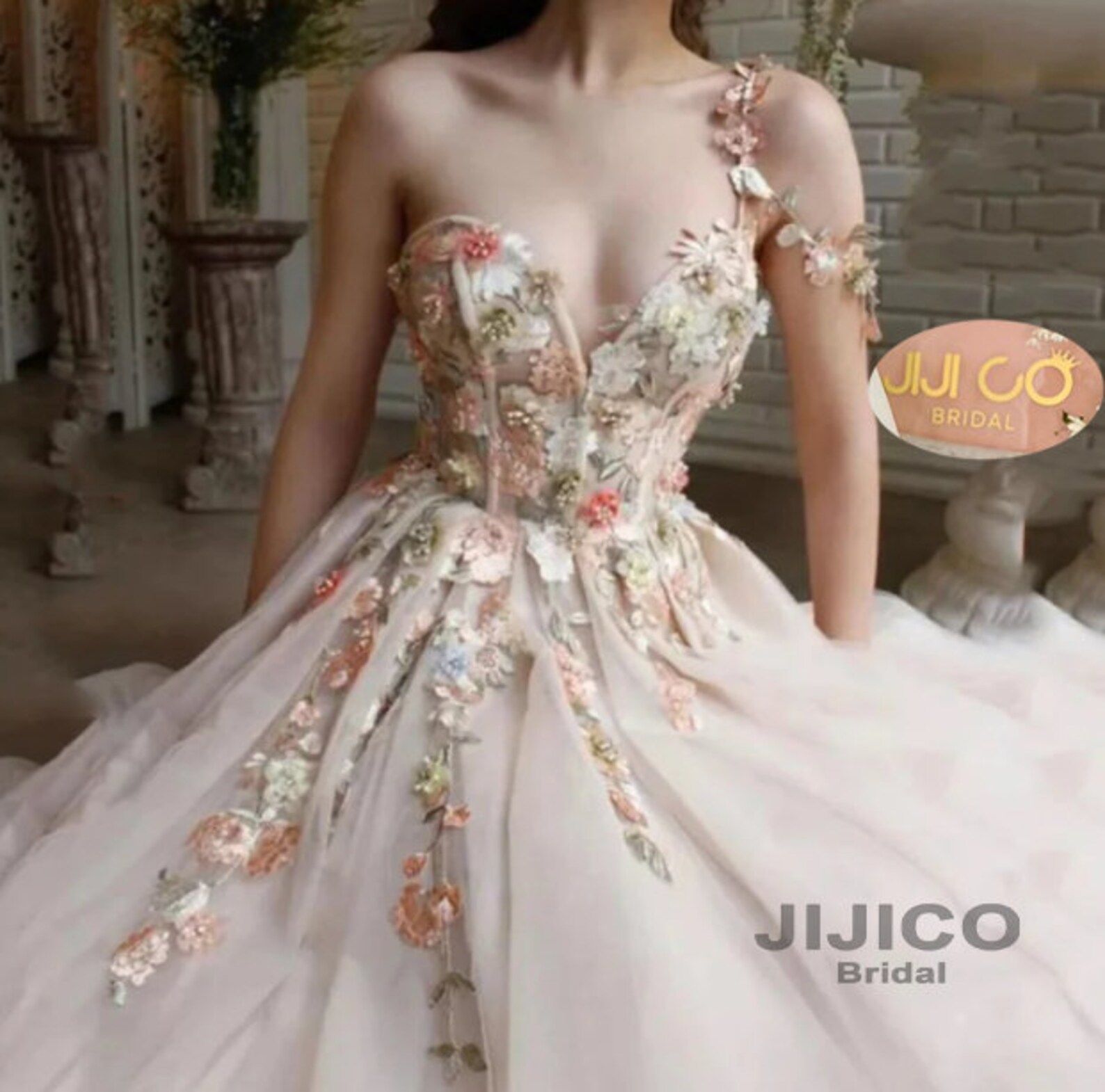 Floral Wedding Dress prom Dress Floral Pattern Appliques | Etsy | Etsy (US)