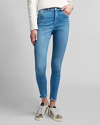 High Waisted Ripped Raw Hem Skinny Jeans | Express