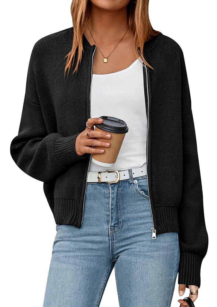 NALANISA Women's Cropped Cardigan Sweaters Fall Open Front Long Sleeve Ribbed Knit Zipper Chunky ... | Amazon (US)