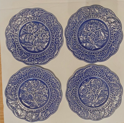Bordallo Pinheiro 9" Plates Blue Florals Embossed Scalloped Edges ---  Set of 4 | eBay US
