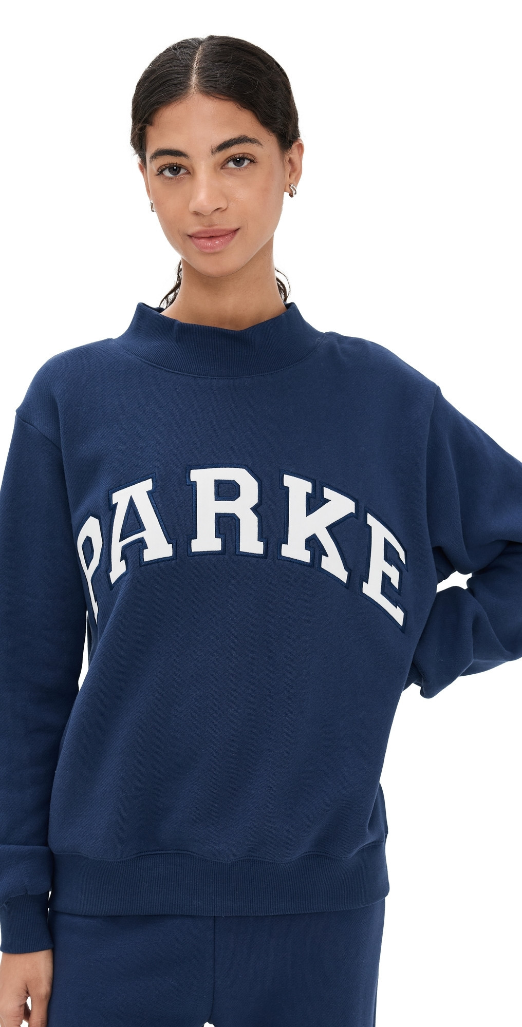 PARKE Varsity Mock Neck Sweatshirt Denim L/XL | Shopbop