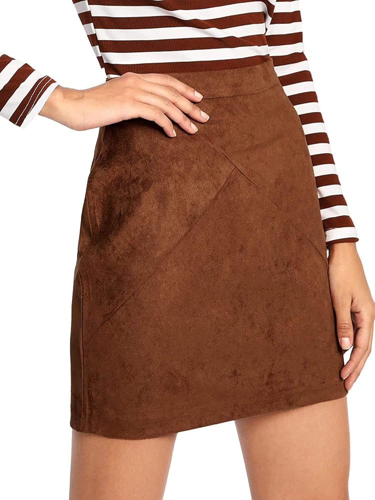 MakeMeChic Women's Zipper Back A-line Bodycon Mini Faux Suede Corduroy Skirt | Amazon (US)