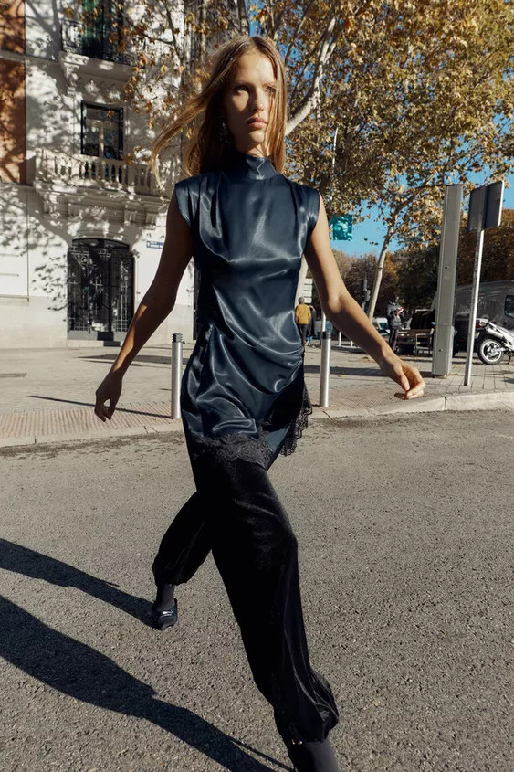 MINI SATIN DRESS WITH LACE DETAIL | Zara UK