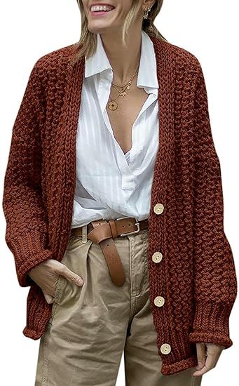 Women's Chunky Knit Cardigan Sweaters Button Down Open Front Oversized Textured Fall Coat Outerwe... | Amazon (US)