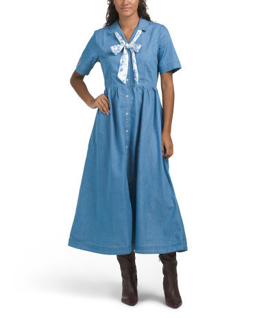 Denim Shirt Dress With Scarf For Women, Cotton/Polyester | TJ Maxx