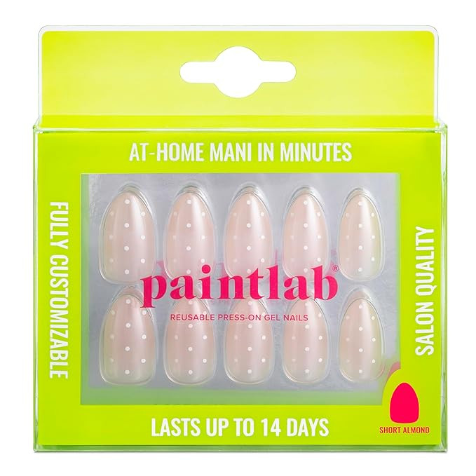 PaintLab Press On Nails Kit for Women – Mushroom Beige Sugar Dot Almond Fake Nails, 30 Nails in... | Amazon (US)