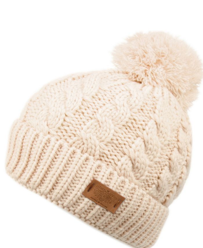 Angela & William Cable Pom Beanie with Sherpa Lining & Reviews - Hats, Gloves & Scarves - Handbag... | Macys (US)