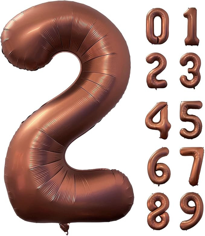 40 Inch Coffee Brown Number 2 Balloon Large Size Jumbo Digit Mylar Foil Retro Brown Helium Balloo... | Amazon (US)