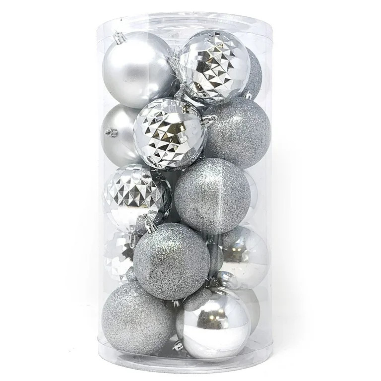 Allgala 20 PK 3 Inch (8CM) Large Christmas Ornament Balls for Xmas Tree-4 Style-Silver - Walmart.... | Walmart (US)