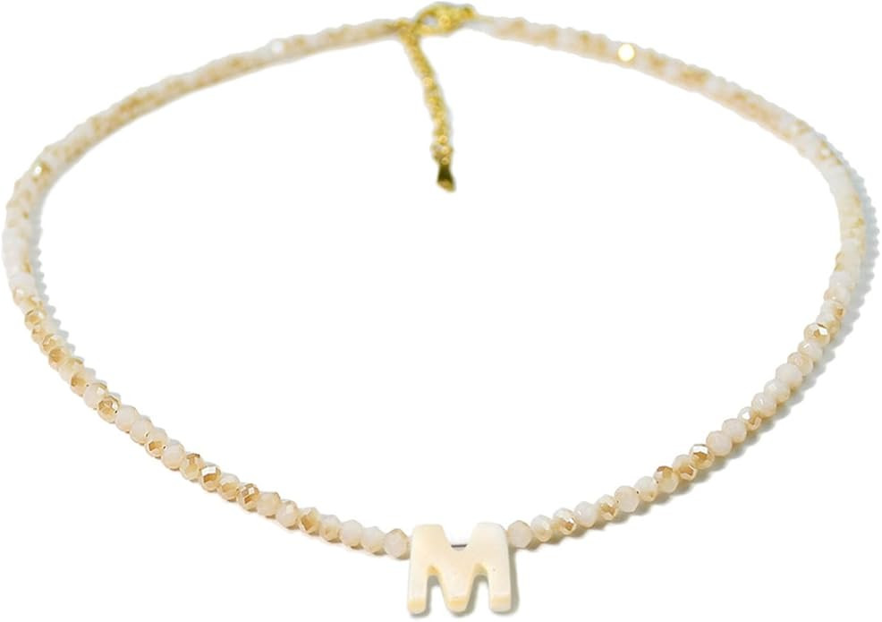 Initial Necklaces for Women - Trendy Beaded Choker Necklace for Women, Handmade Letter Choker Nec... | Amazon (US)