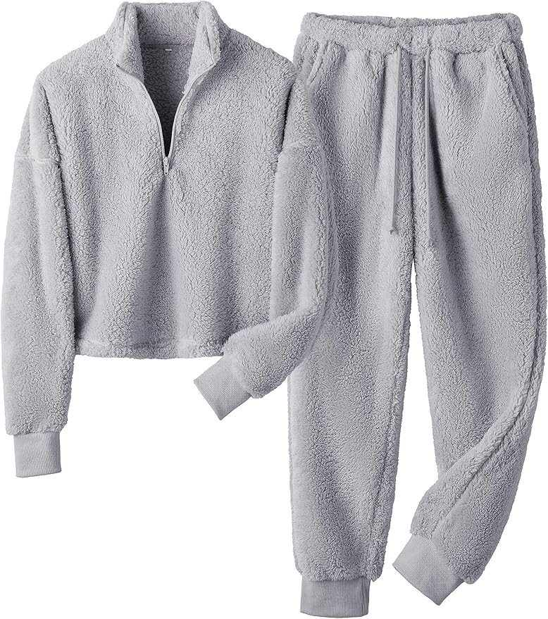 Lianlive Women Fluffy Pajamas Set Winter Warm Fleece Lounge Pjs Set Pullover Pants with Pockets P... | Amazon (US)