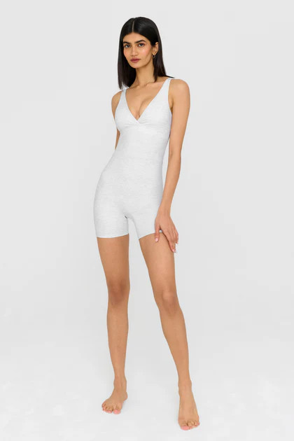 DAYFLEX BUILT-IN SUPPORT V NECK UNITARD - GREY MARL | TALA (UK)