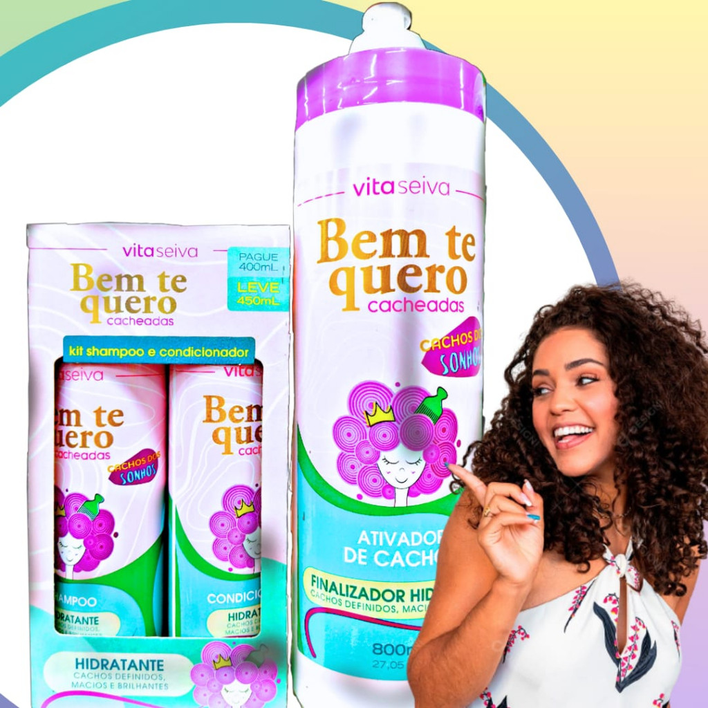 Kit Shampoo + Condicionador + Ativador de cachos, finalizador hidratante, creme de pentear, Vita ... | Shopee (BR)