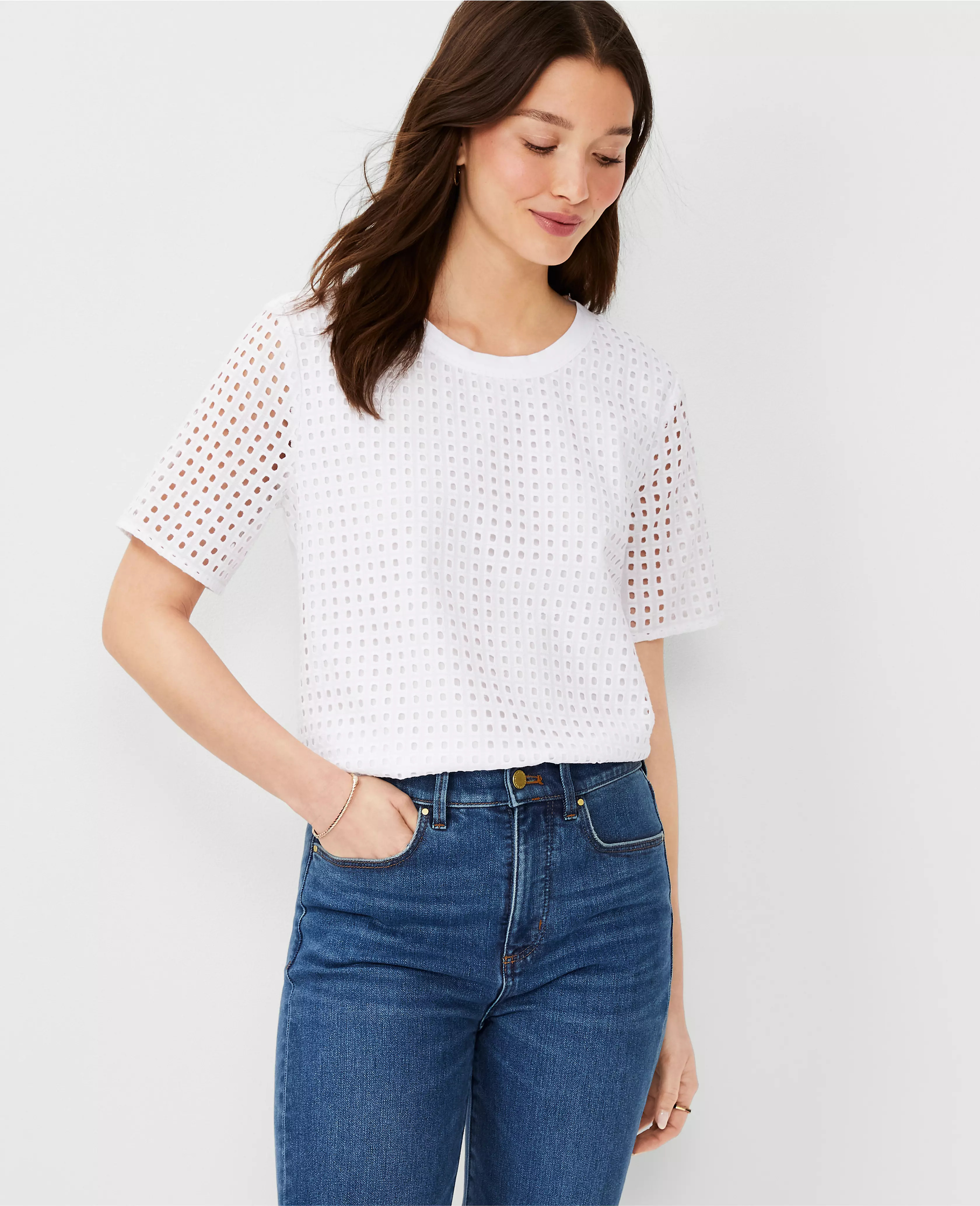 Eyelet Front Pima Cotton Tee | Ann Taylor (US)