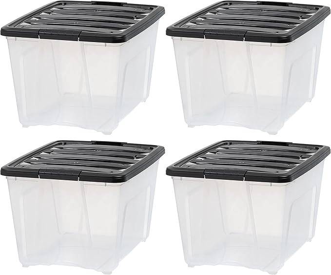 IRIS USA Plastic Bins, Stackable Storage Container with Secure Latching Buckles Lid, Clear/Black,... | Amazon (US)