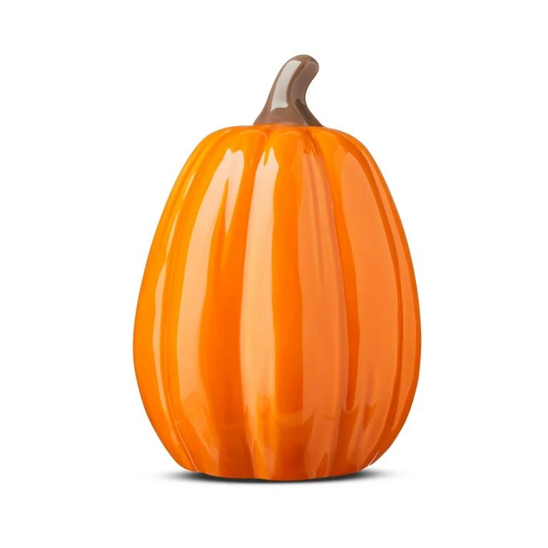 Harvest Orange Glazed Ceramic Pumpkin Decoration, 6.5 in, by Way to Celebrate | Walmart (US)