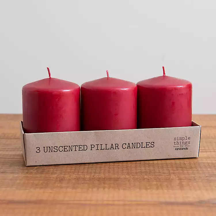 4 in. Burgundy Pillar Candles, Set of 3 | Kirkland's Home
