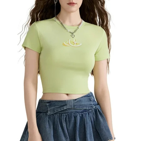 Baby Sweetie Women Baby Tee Crop Tops Cake/Lemon/Fish Print Short Sleeve Slim Fit Summer Crop Tops Streetwear | Walmart (US)