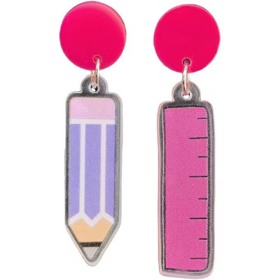 Back to School Dangle Earrings - Playful Pencil & Ruler Design for Teacher Appreciation & Academi... | Target