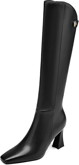 Women's Knee High Boots Fashion Long Boots Dressy Square Toe Tall Boots with Side Zipper 3 Inch F... | Amazon (US)