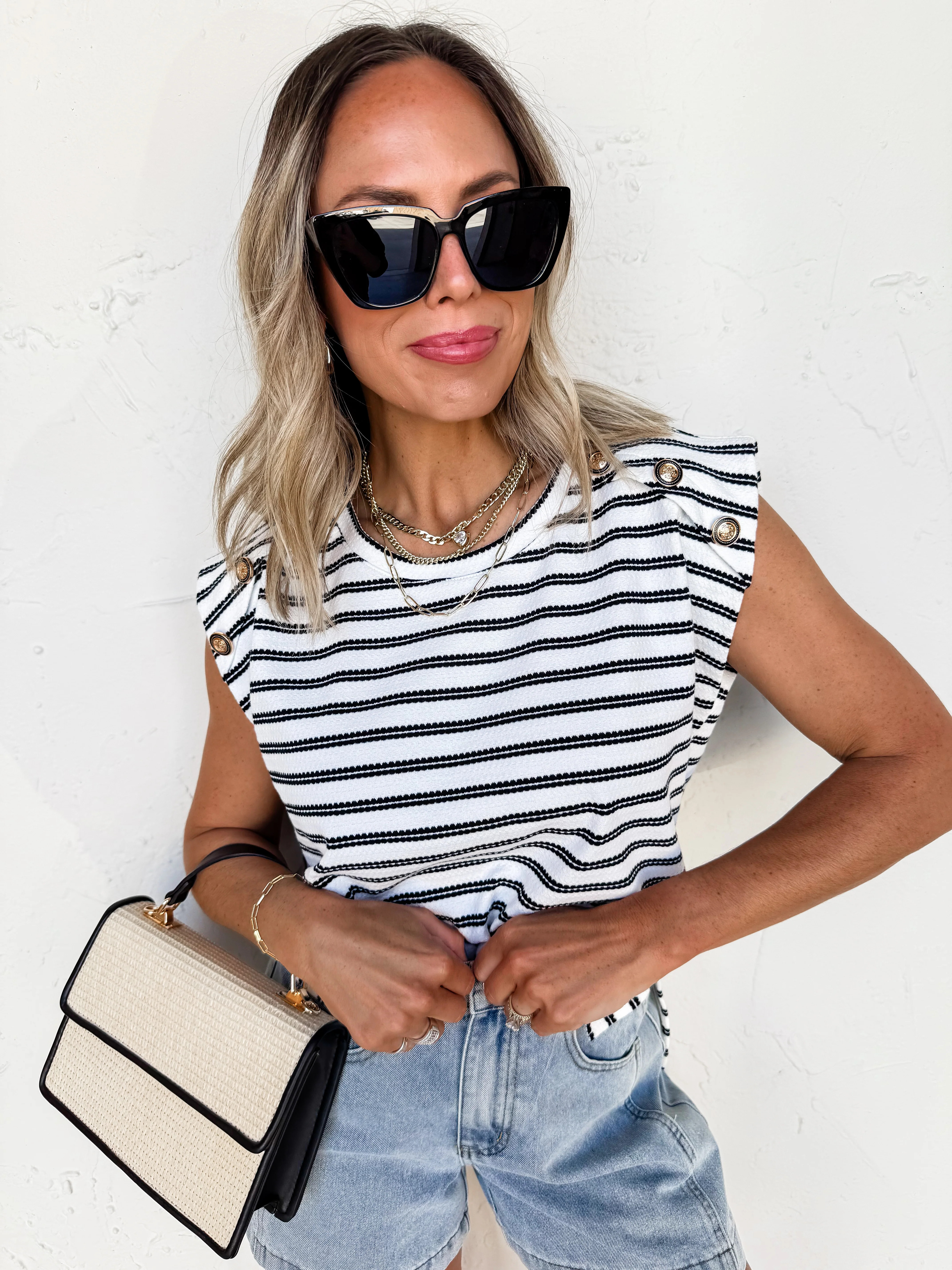 Boat Ride Striped Top-Black Large | Ruthie Grace