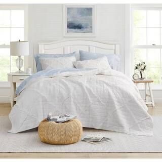 Laura Ashley Maisy 3-Piece White Solid Cotton Full/Queen Quilt Set-USHSA91043935 - The Home Depot | The Home Depot
