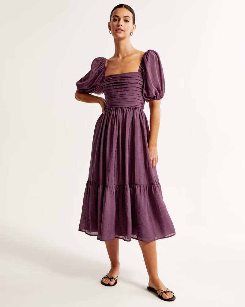 Emerson Floaty Puff Sleeve Midi Dress | Abercrombie & Fitch (US)