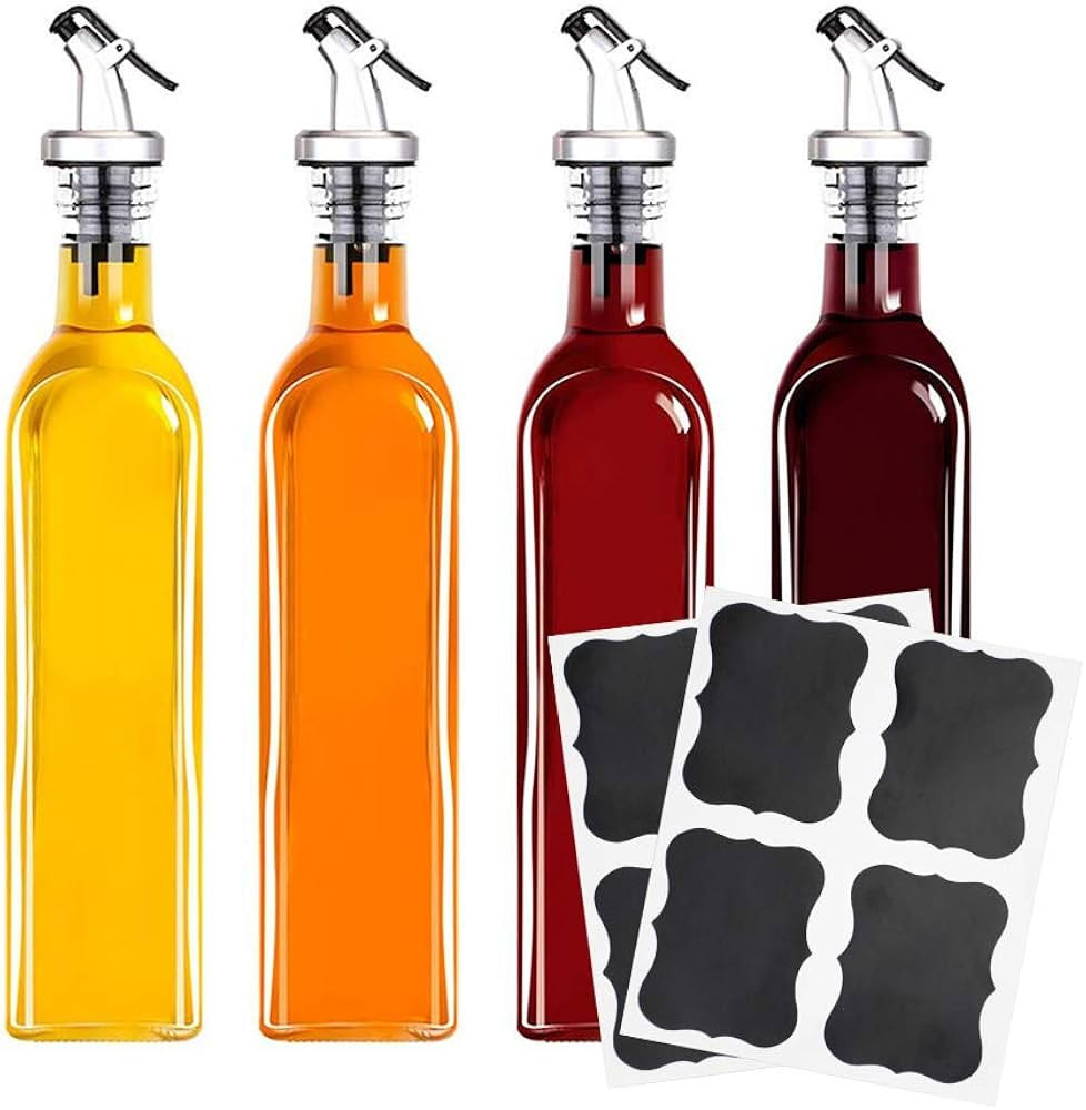 Tebery 4 Pack Oil and Vinegar Cruet Glass Bottles with Pourers, 17OZ Clear Glass Olive Oil Dispen... | Amazon (US)