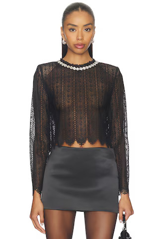 self-portrait Black Organza Lace Top in Black from Revolve.com | Revolve Clothing (Global)