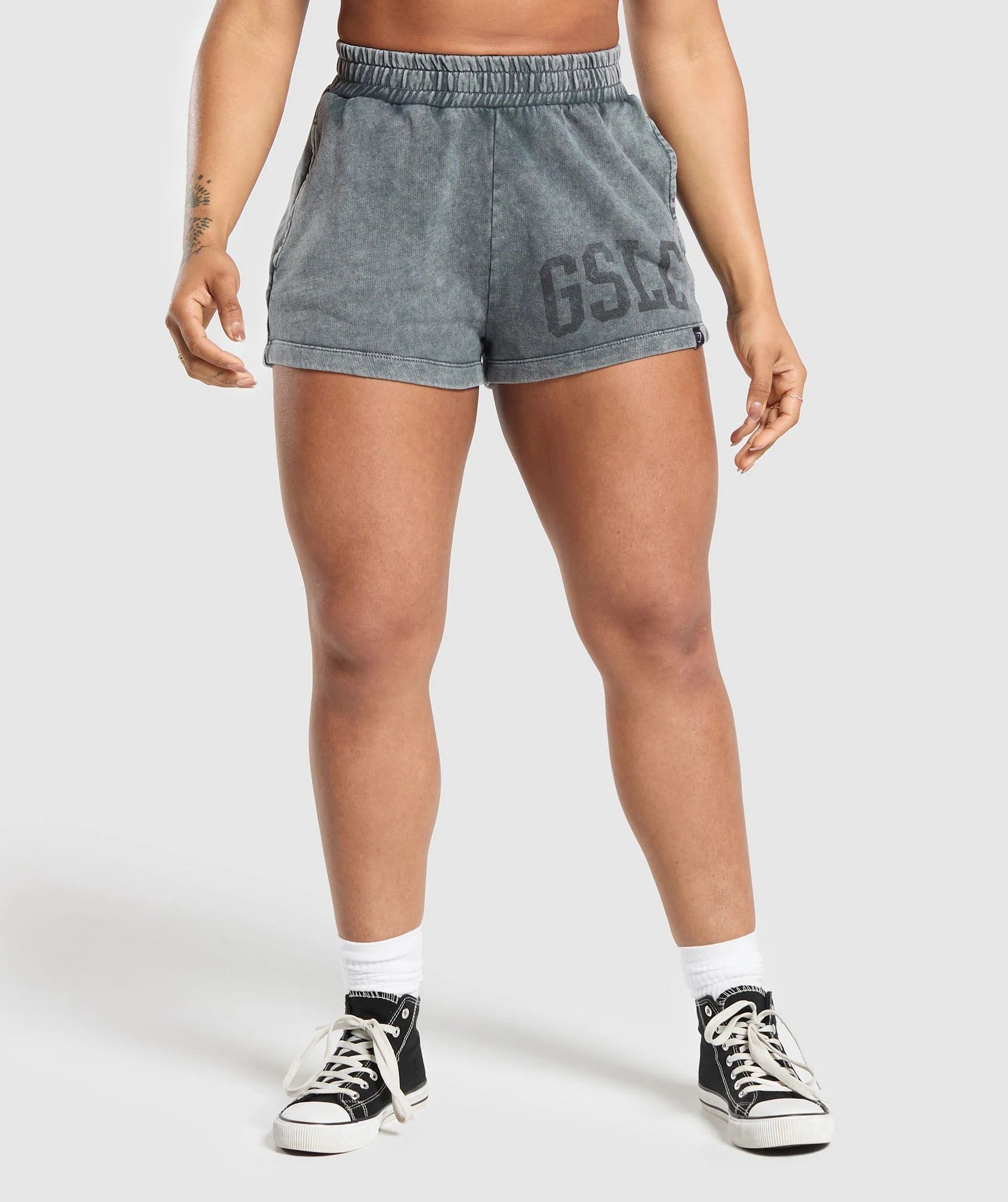 Gymshark Collegiate Shadow Washed Shorts - Asphalt Grey | Gymshark US