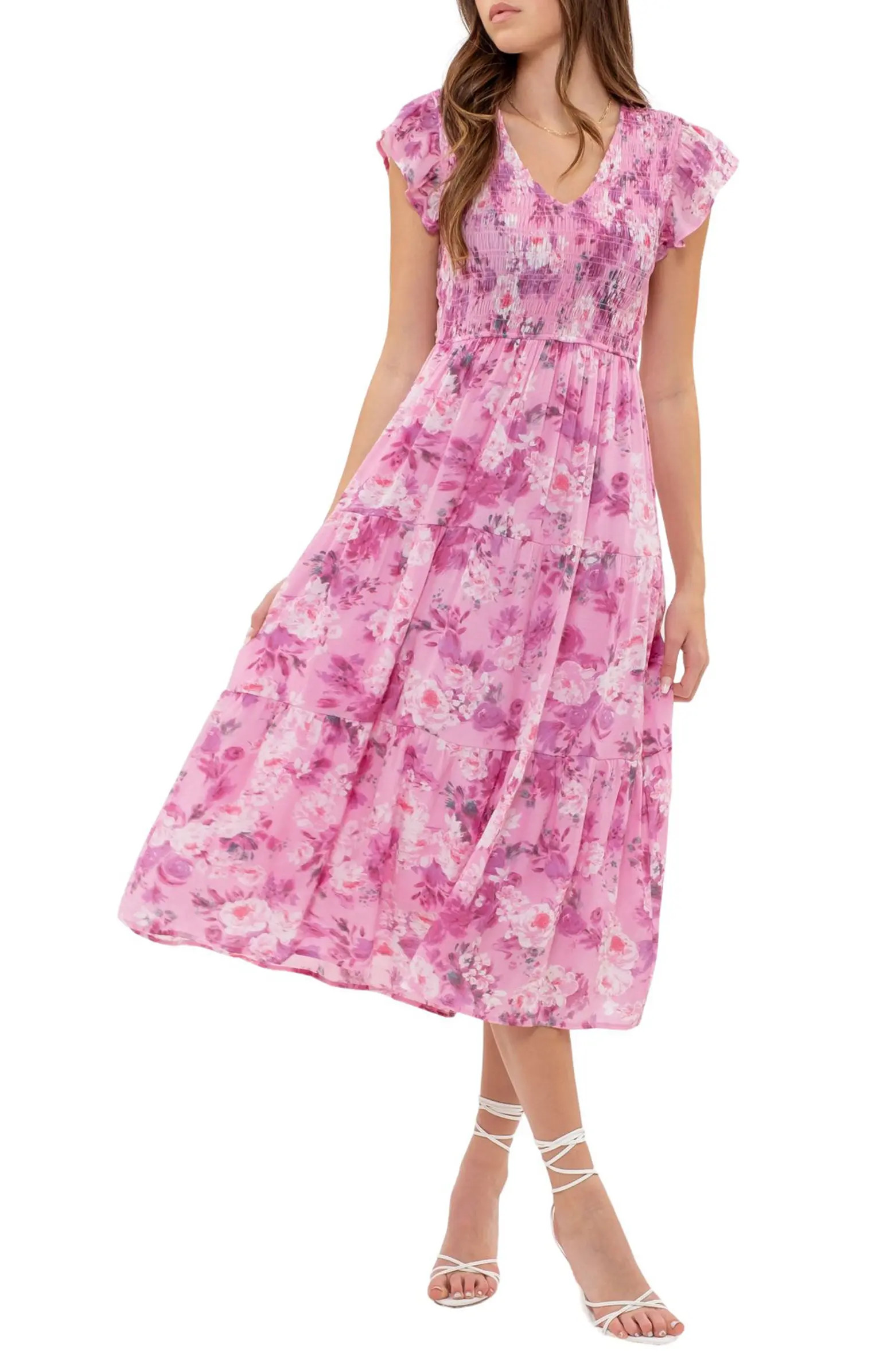 Floral Flutter Sleeve Midi Dress | Nordstrom Rack