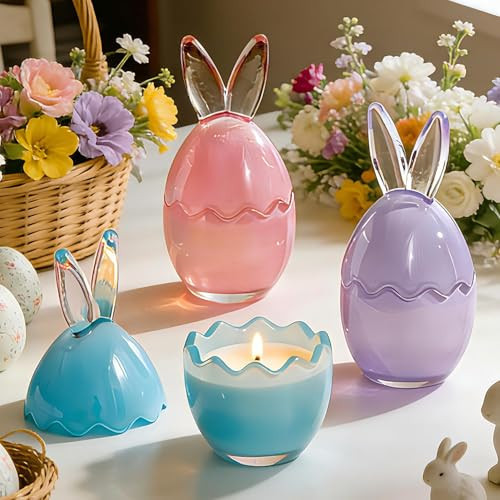 Lanpn 3 Pcs Easter Bunny Candles Gift Set, Spring Easter Scented Candle 6.7", Each 4oz Soy Wax, Decorative Rabbit Shaped Jar Candle for Woman, Party Holiday Home Table Decor, Pastel Color | Amazon (US)