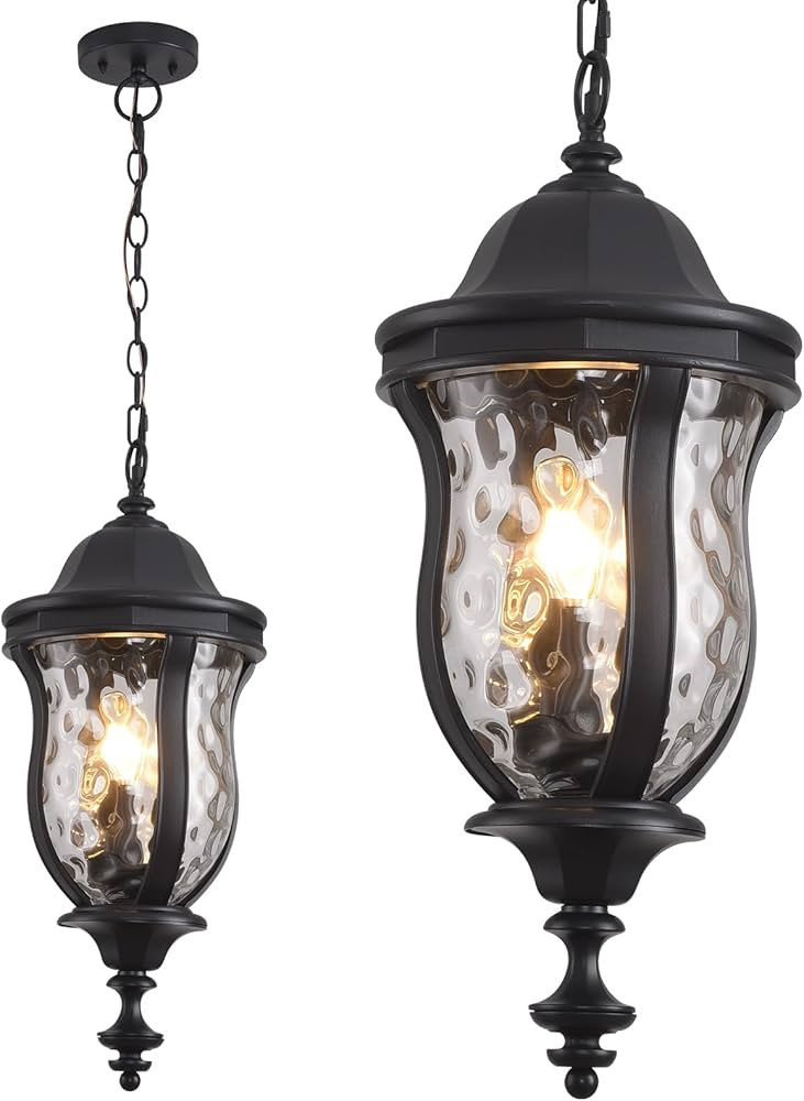 Large Outdoor Pendant Light Fixtures, 23.6'' Exterior Hanging Lantern Porch Light Adjustable, Bla... | Amazon (US)