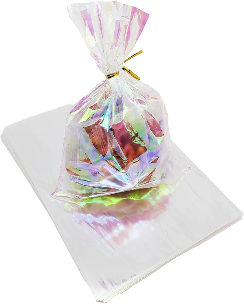 CC wonderland zone Iridescent Cellophane Treat Bags - 50 Pack Holographic Gift Cello Plastic Bags... | Amazon (US)
