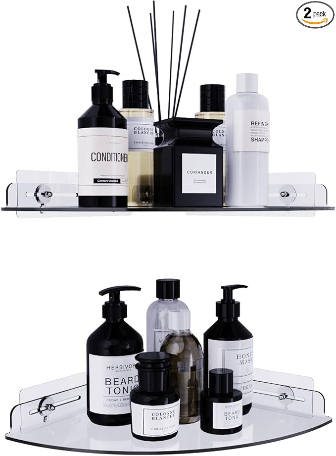 Acrylic Corner Shower Shelves, 2 Pack Adhesive Shower Caddy Organizer for Tile Walls, Wall Mounte... | Amazon (US)