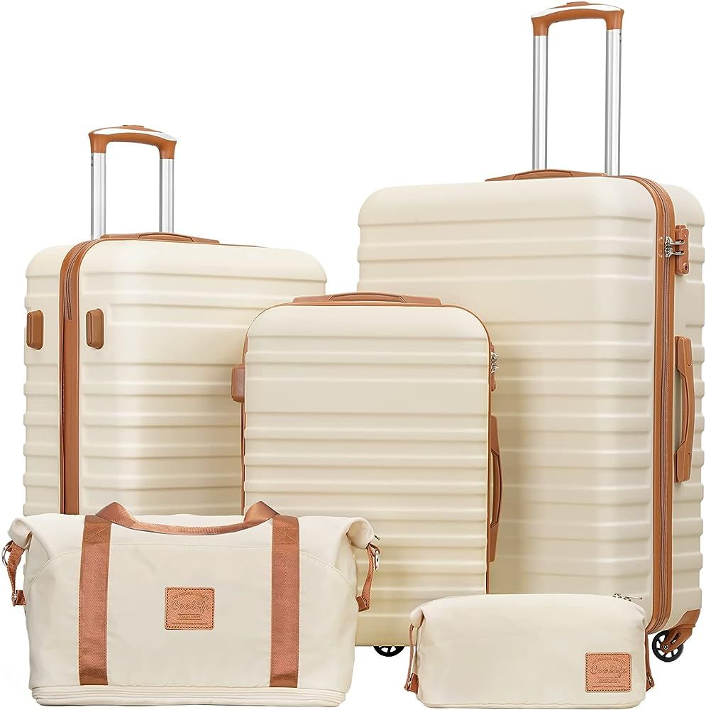 Coolife Suitcase Set 3 Piece Luggage Set Carry On Hardside Luggage with TSA Lock Spinner Wheels (Whi | Amazon (US)