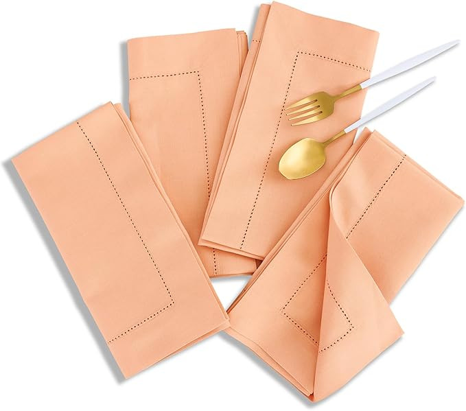 Solino Home Cotton Linen Napkins Set of 4 - Hemstitch Peach Bloom Dinner Napkins Cloth 20 x 20 In... | Amazon (US)