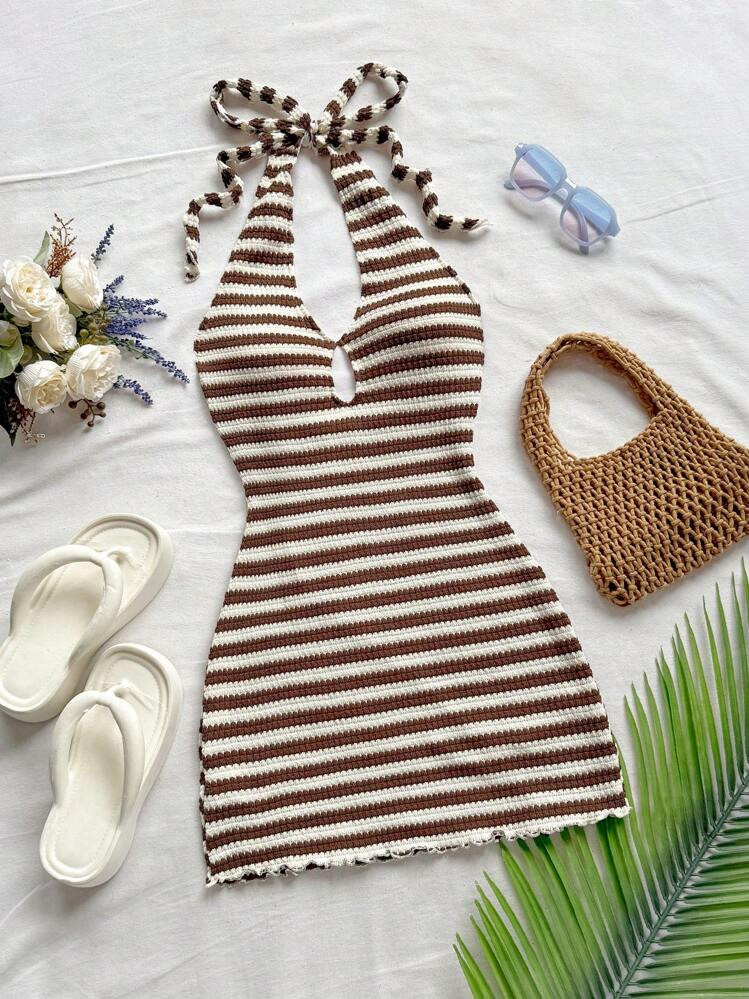 Soleia Women's Casual Vacation, Beach Wedding Guest, Graduation, Brunch, St. Patrick's Day, Spring Break, Easter, Music Festival, Elegant Bohemian, Tropical Elegant Strapless, Cold Shoulder, Backless Mini Dress For Office/Work | SHEIN