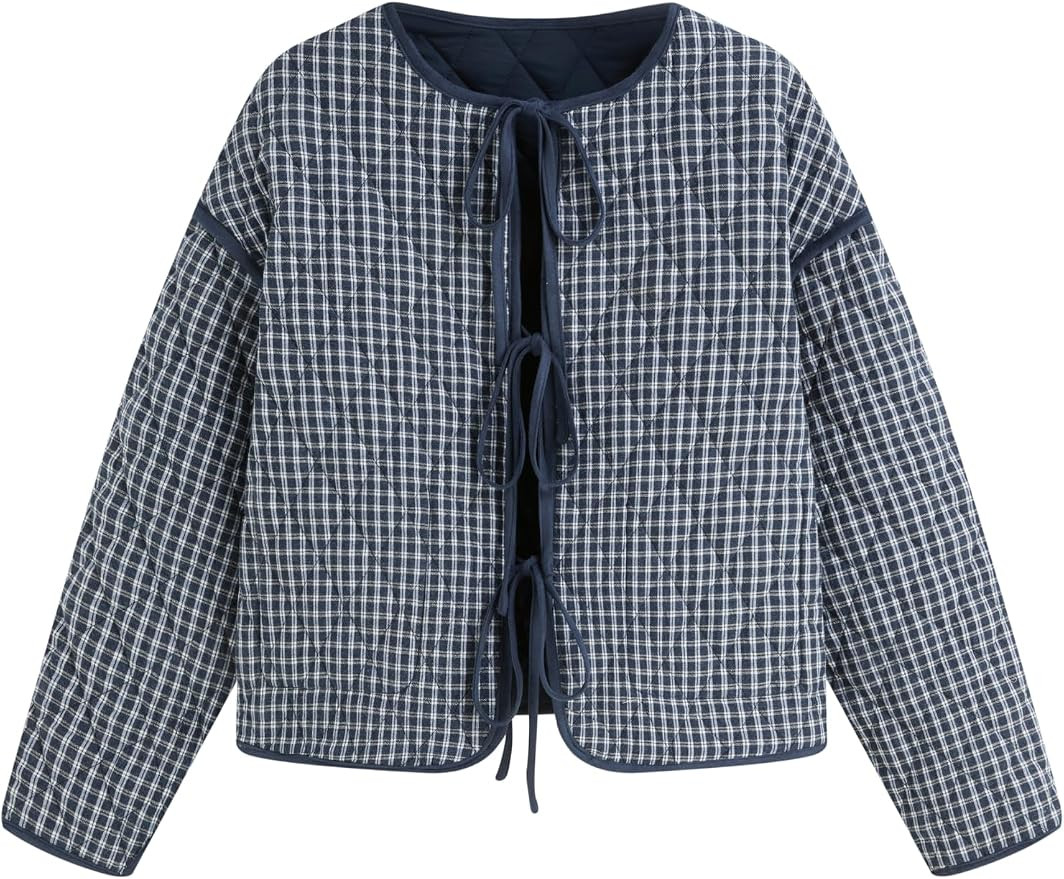 CIDER Quilted Jacket Tie Front Reversible Crop Coat | Amazon (US)