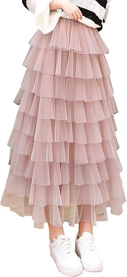 Itemnew Women's Sweet Elastic Waist Tulle Layered Ruffles Mesh Long Tiered Skirt | Amazon (US)