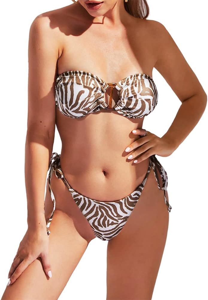 Zebra Print Strapless O Ring Bikini | Amazon (US)