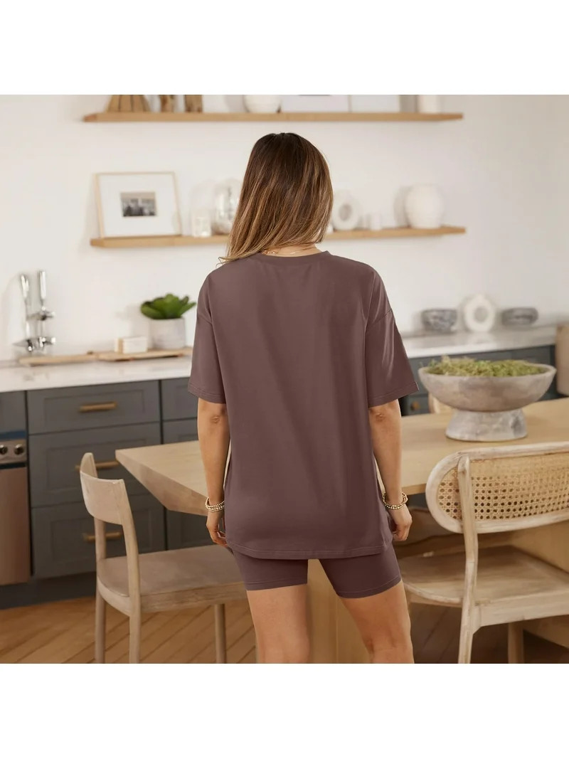 SUNBS 2 Piece Outfit for Women Lounge Sets Oversized Tshirts Matching Biker Short Summer Clothing... | Walmart (US)