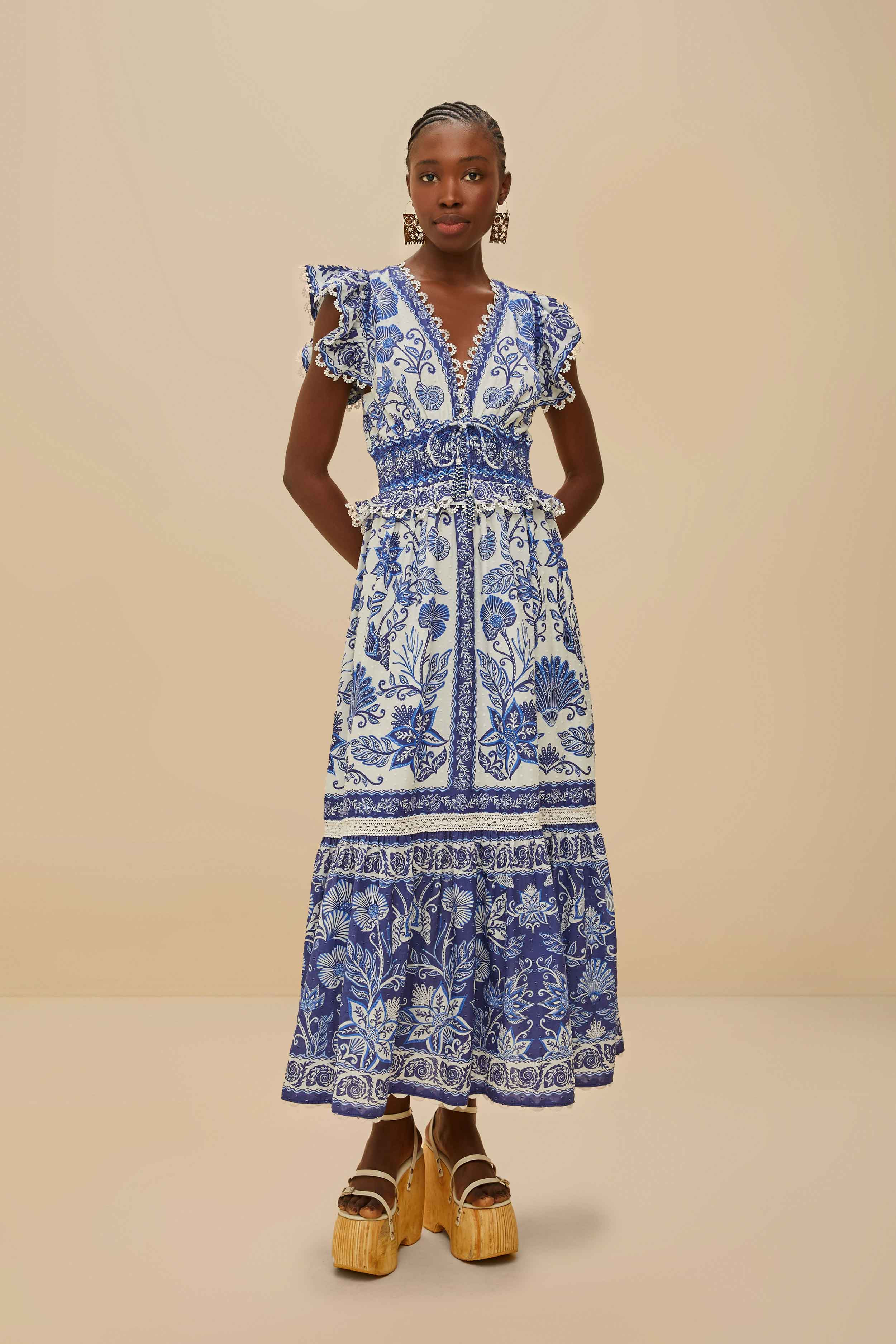 Off-White Shell Garden Maxi Dress | Farm Rio UK