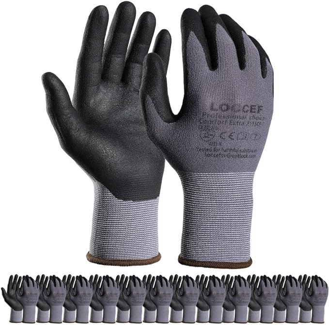 LOCCEF Safety Work Gloves MicroFoam Nitrile Coated-12 Pairs,Seamless Knit Nylon Gloves,Home Impro... | Amazon (US)
